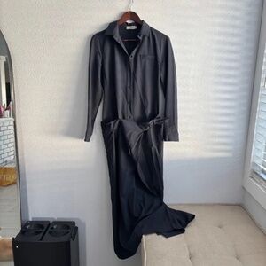 Calvin Klein Collection Vintage 90s Navy Blue Wool Wrap Maxi Shirt Dress